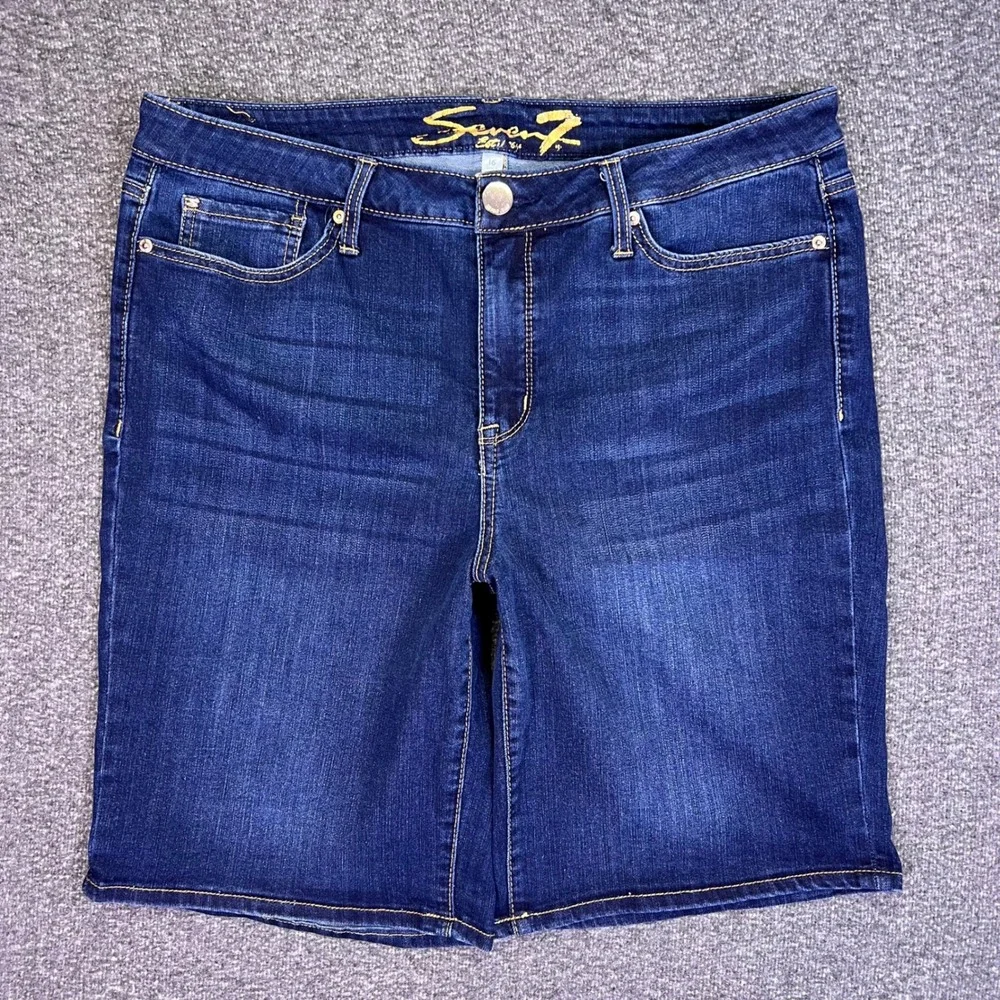 Seven7 Shorts Womens 16 Dark Blue Sunset Bermuda Casual Stretch Denim Fits36x10